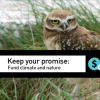 Burrowing owl with text: Keep your promise - Fund climate and nature